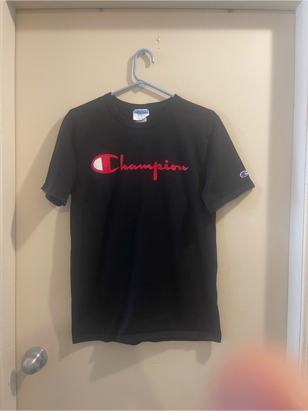 Champion Black T‑Shirt with Red Logo